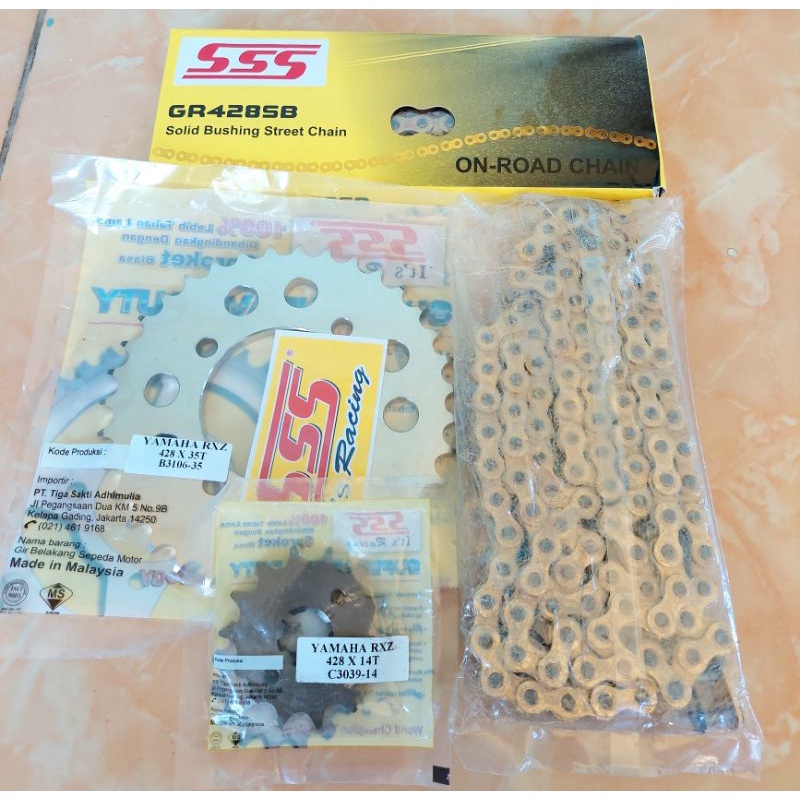 Gear set ger paket SSS 428 & 415 rantai gold yamaha rx king,rx s,rx z,fis r,vega lama
