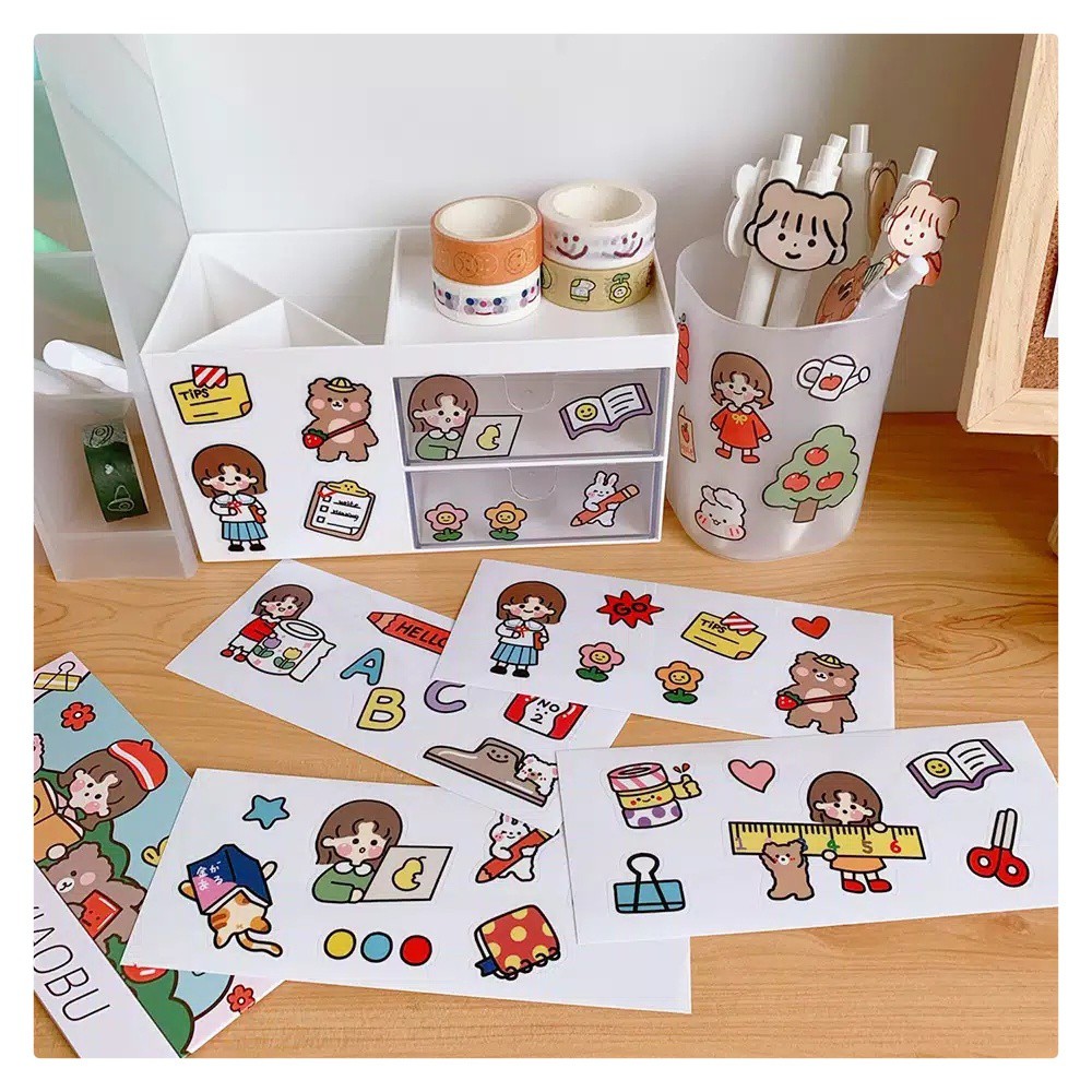

4 LEMBAR STIKER TEMA BELAJAR KOREAN GIRL LUCU MURAH SCRAPBOOK DIY DIARY