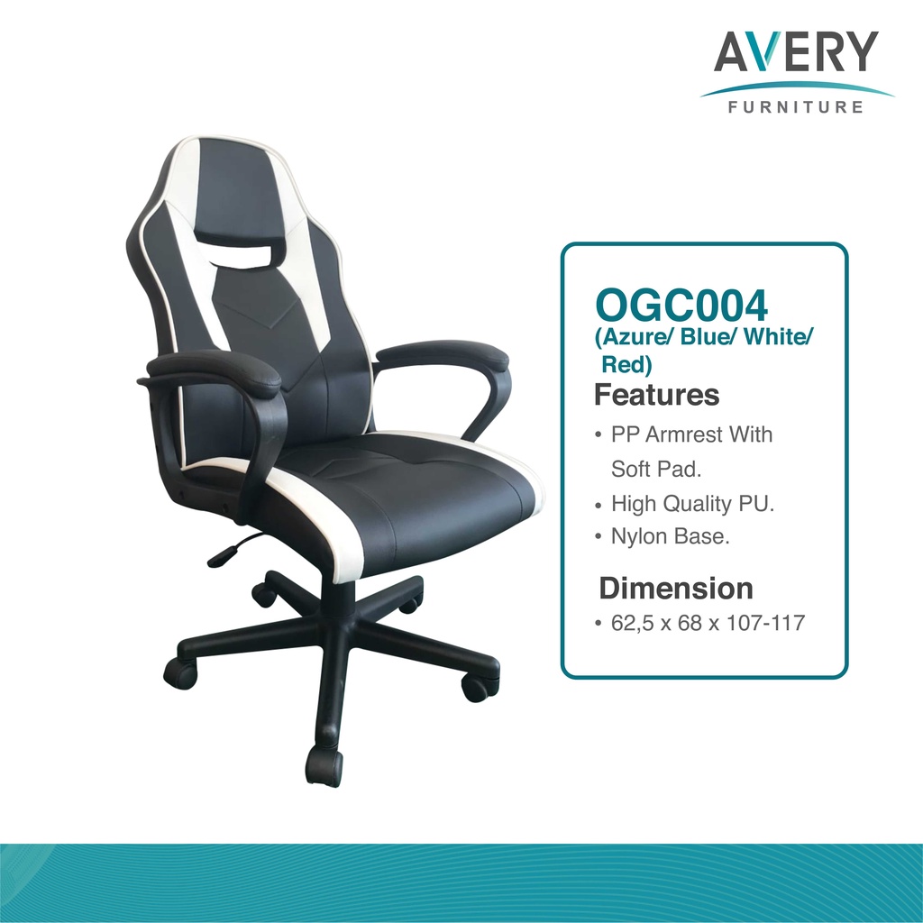 Avery - OGC004 - Kursi Gaming / Premium Gaming Chair Azure/ Blue / Red / White
