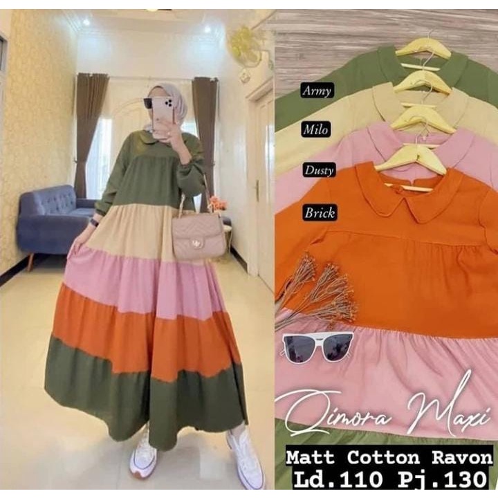 [ BISA COD ] Qimora Maxi Bahan Katun Rayon Gamis Wanita Terbaru 2022 Maxy Trendy Viral Baju Kondanga