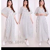 Dress panjang/kaftan pendek motif salur putih
