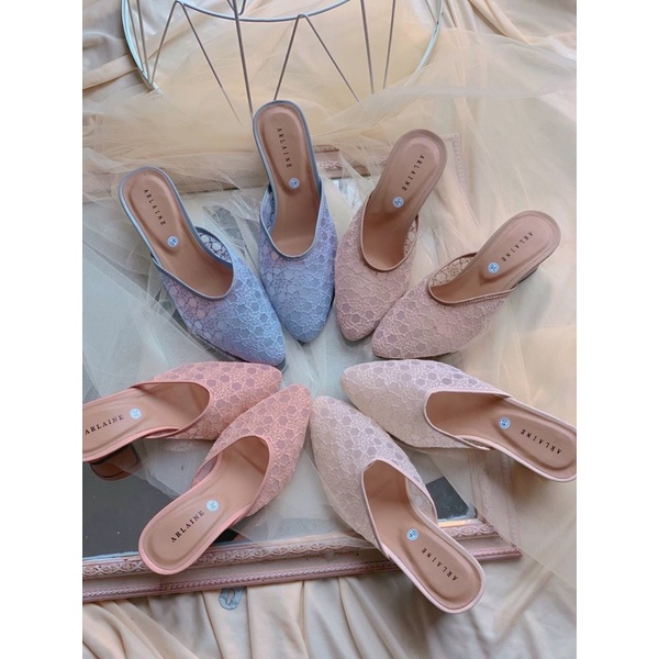 Termurah!!! COD Heels tahu 5cm brukat/ wedding shoes/ sepatu brukat / sepatu payet