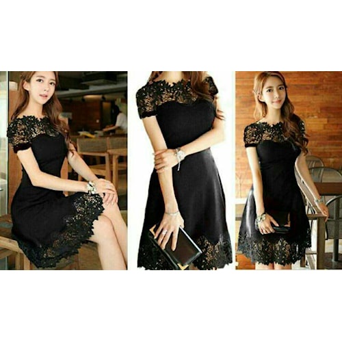 Baju Mini Dress Hitam Wanita / Dress Wanita Dewasa / Dress Wanita Korea Lengan Pendek / Dress Wanita