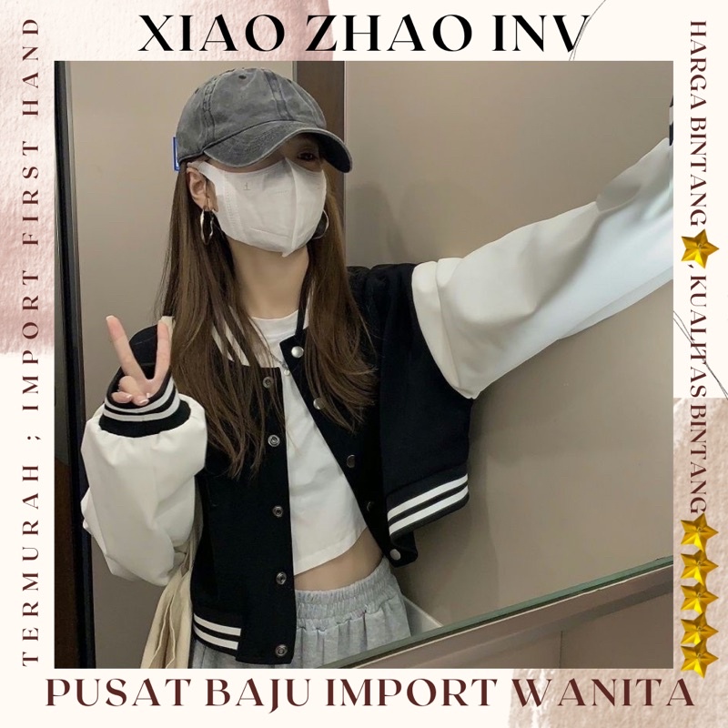 Jacket Baseball Crop Wanita Korean Style Premium Fit to L | Baseball Bomber Jacket