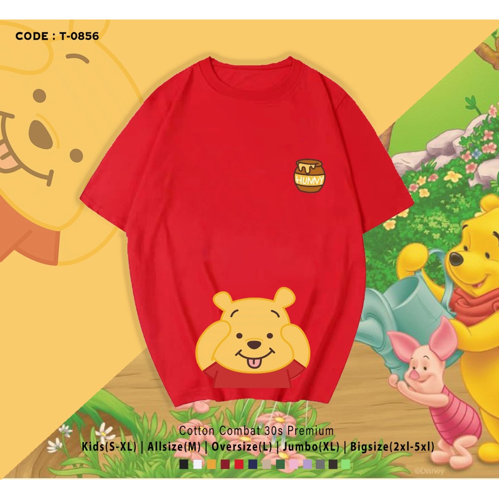 KAOS KATUN / GAMBAR POOH DOWN CUTE / UNISEX / BISA CUSTOM / REAL PICTURE / CUSTOM TEE