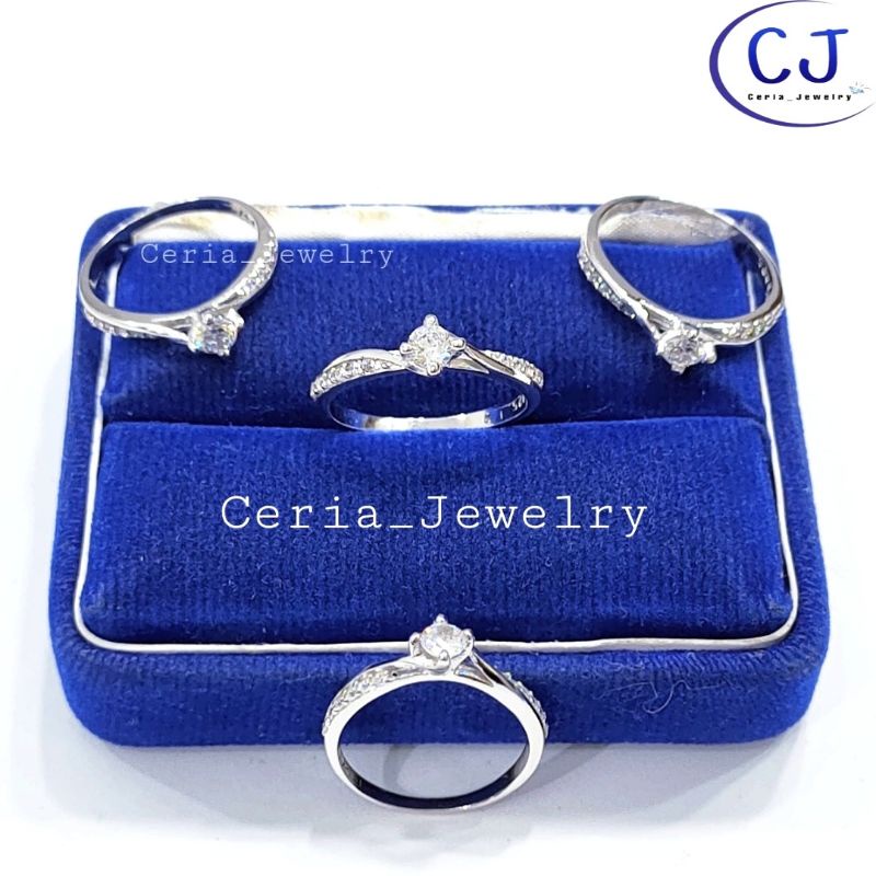 Cincin Perak Asli Silver Wanita 925 Lapis Emas Putih Model Soliter Diamoad- Perhiasan wanita