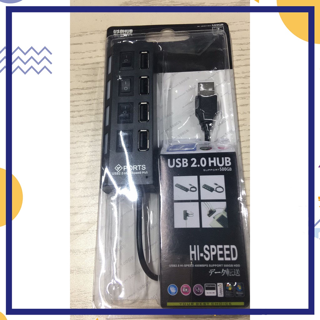 USB Hub 4 Port Saklar Lampu Led On Off Hispeed / 4Port Hi-Speed 2.0 - USB 4 Lubang Ceplekan Colokan USB 4 Lubang Cuttoff