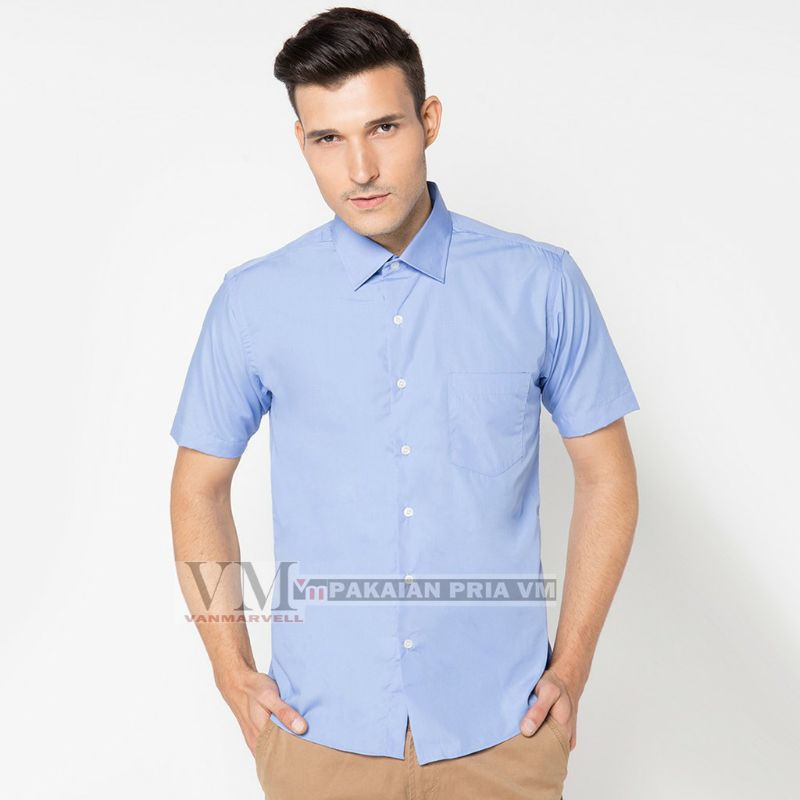 seragam kerja biru/seragam sekolah biru/seragam biru polos/kemeja pendek