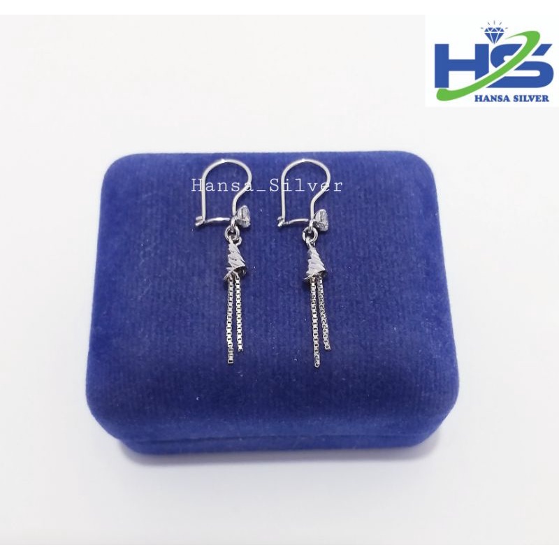 Anting Perak Asli Silver 925 Lapis Emas Putih Model Agogo Italy - Anting Wanita Anti Karat