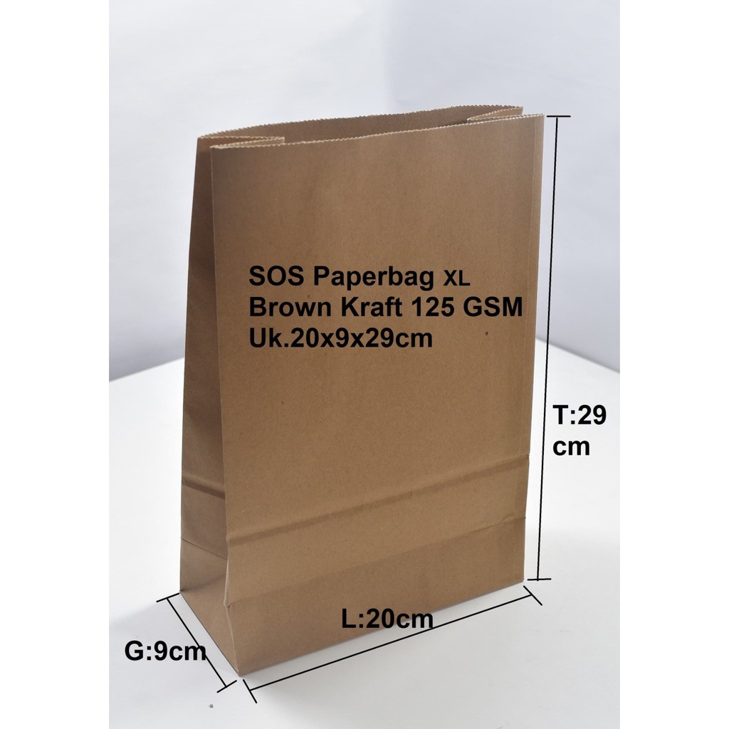 

Kantong Kertas Coklat SOS XL 20x9x29 Food Packaging Makanan Kantong Souvenir Packing Bungkus Kebab