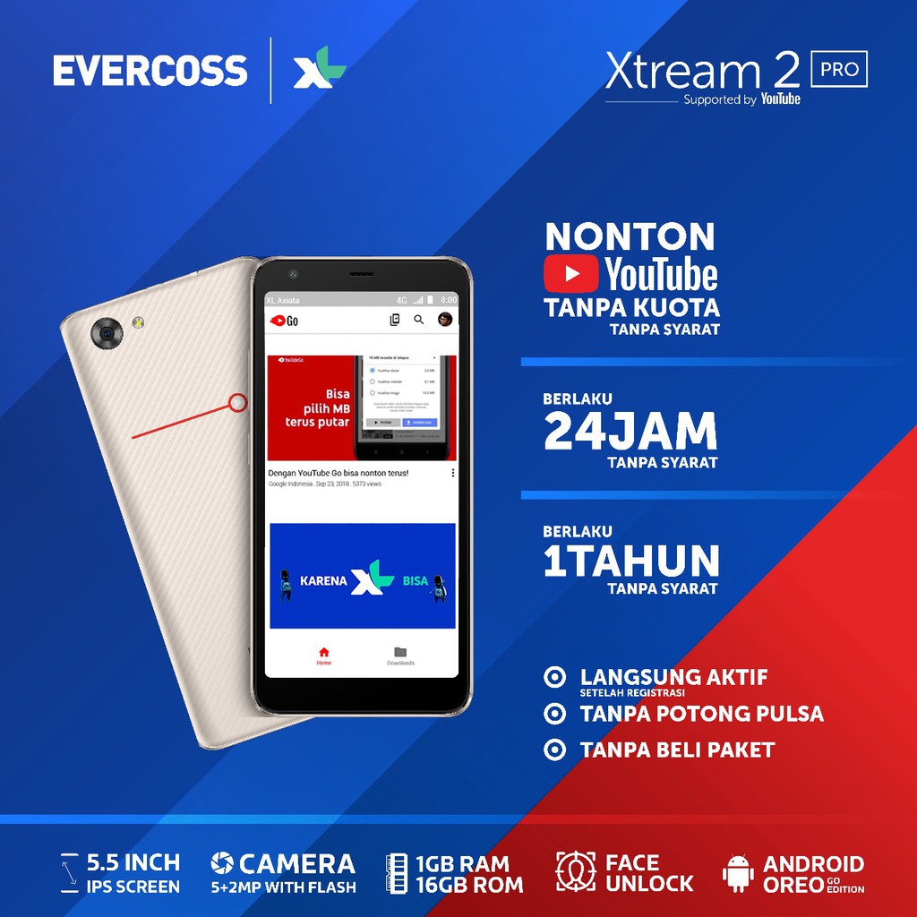 Evercoss M55b Extream 2 Pro 5 5 Full Screen Ram 1gb Rom 16gb 4g Lte Free Silicone Case Shopee Indonesia