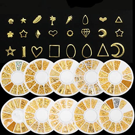 1 Kotak Stiker Nail Art UV Gel Polish Desain Bulan Bintang 3D Bahan Metal Untuk Dekorasi Manicure