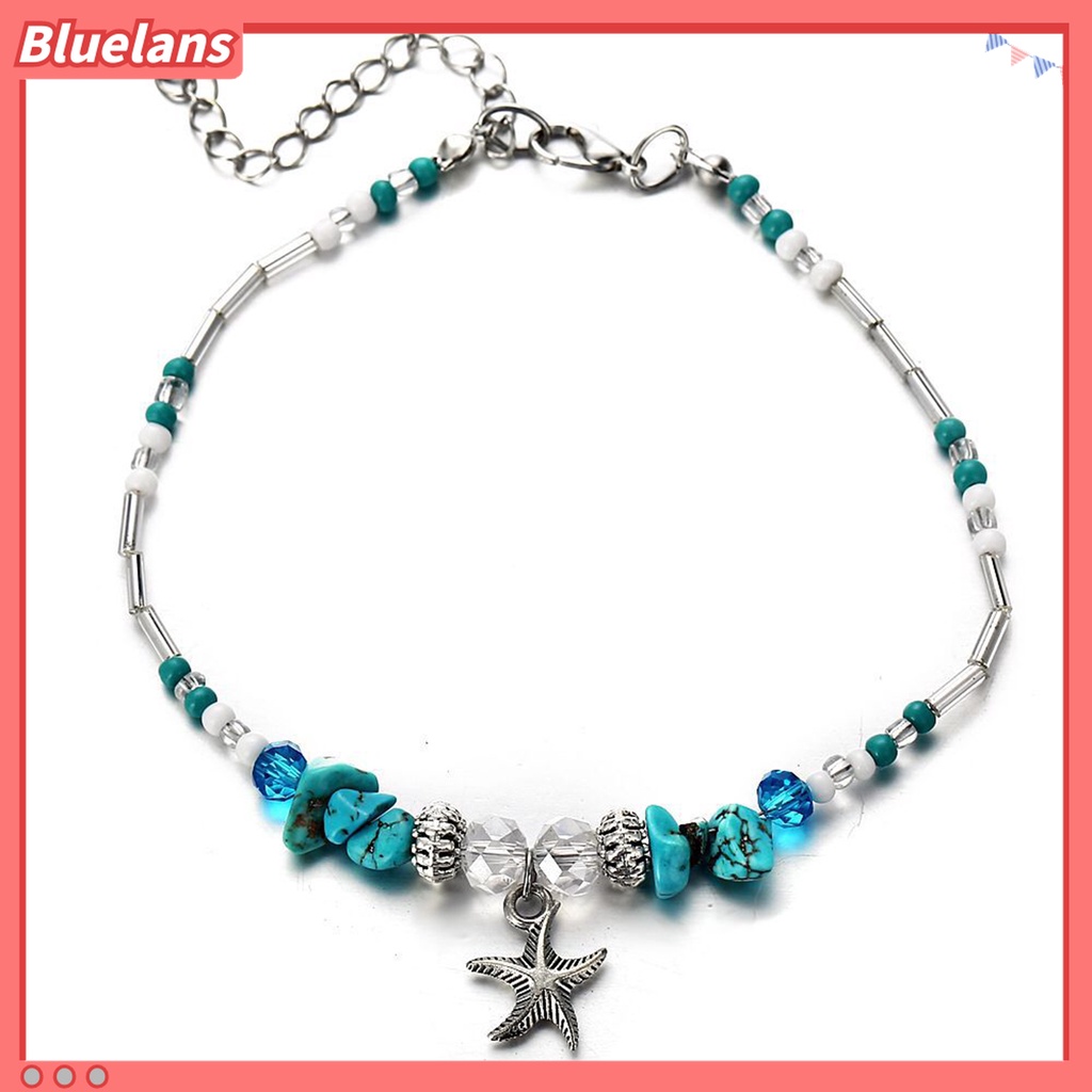 Gelang Kaki Rantai Manik-Manik Turquoise Adjustable Bentuk Bintang Laut Gaya Bohemia Untuk Wanita