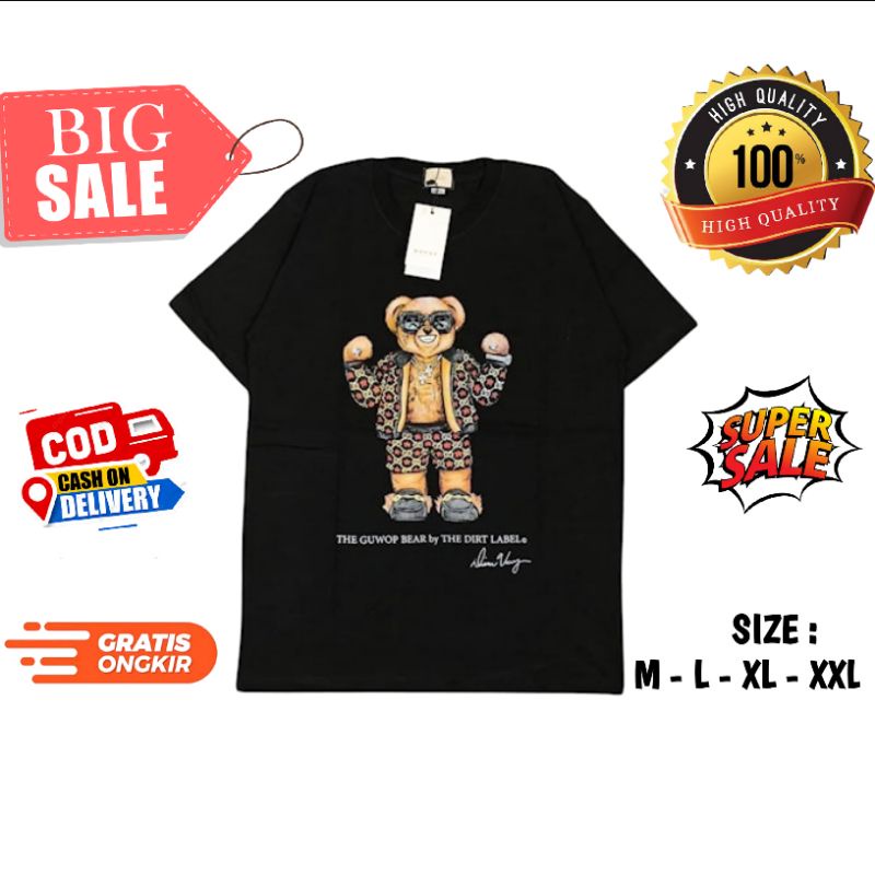 Kaos Baju Distro Pria/Wanita Beruang Hip - Hop Kacamata