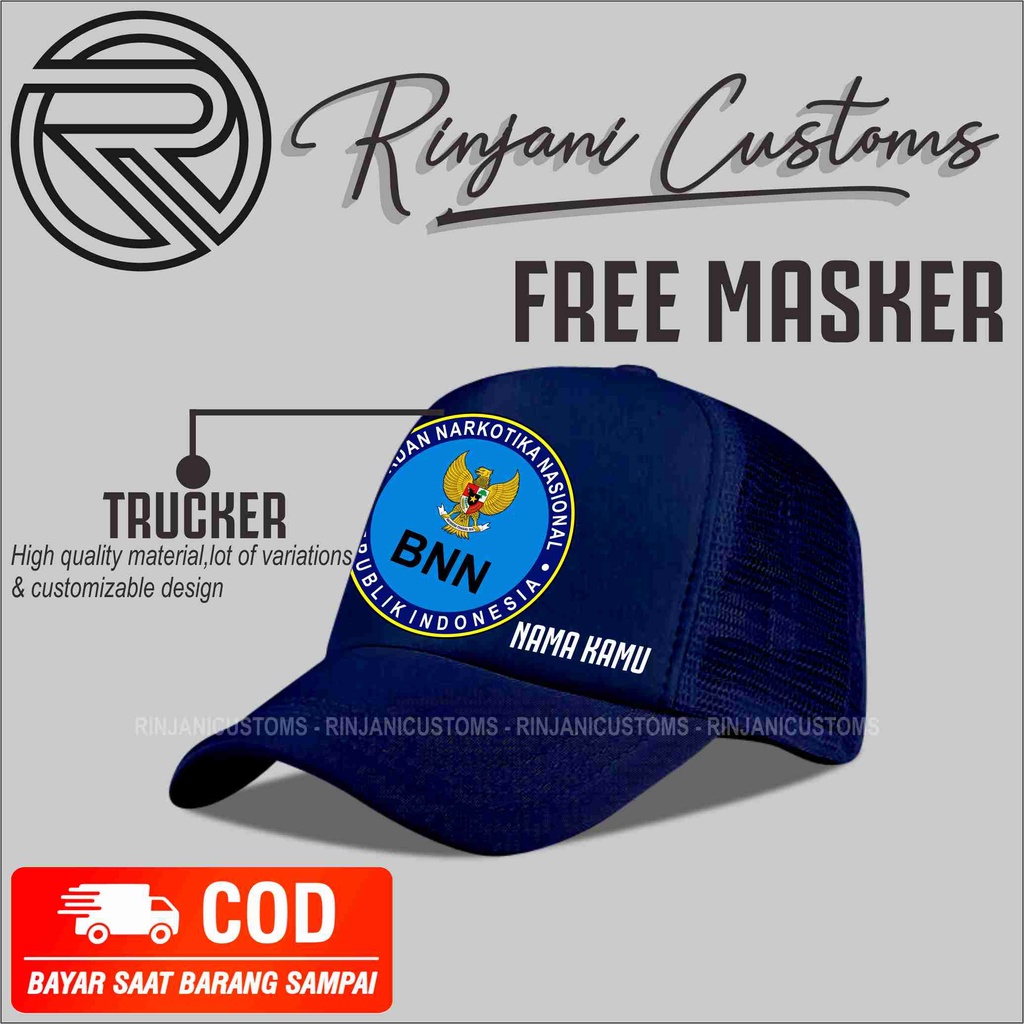 TOPI TURCKER LOGO BNN.FREE MASKER DAN BISA TAMBAH NAMA