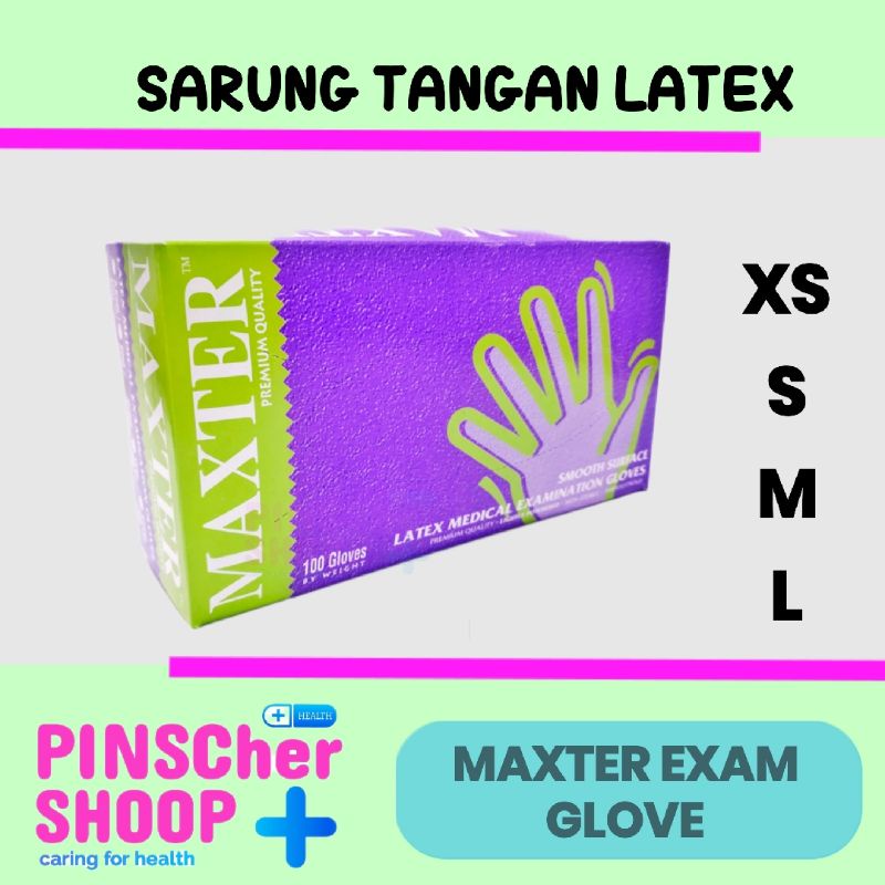 MAXTER SARUNG TANGAN LATEX MEDIS POWDER HANDSCOON LATEX BEDAK BOX 100 PCS XS/S/M/L