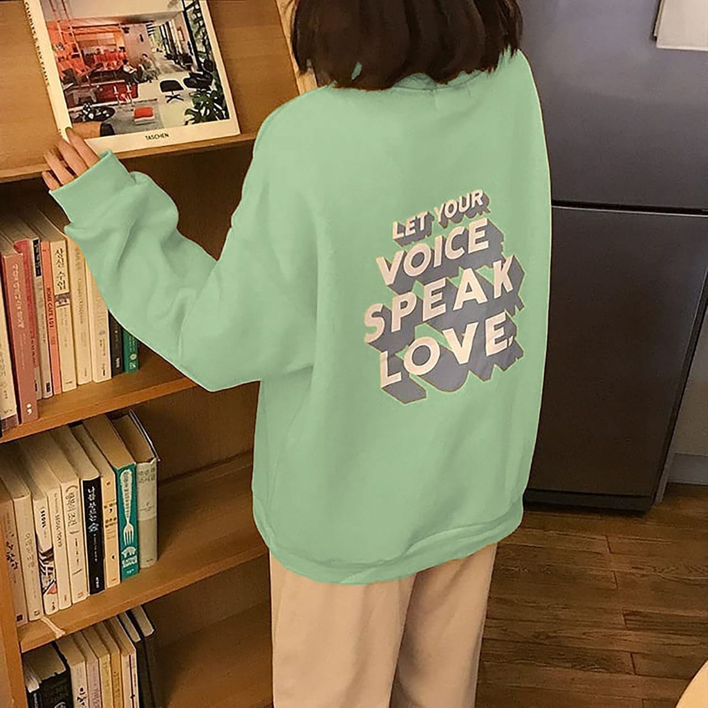 Sweater Voice Love | Korean Style Sweatshirt | Pakaian Wanita Dan Pria | Bahan Fleece | Allsize