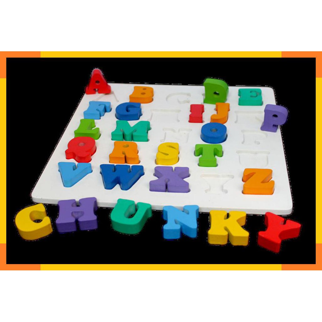 Mainan Edukasi Puzzle Kayu Chunky Alphabet Huruf BESAR SNI
