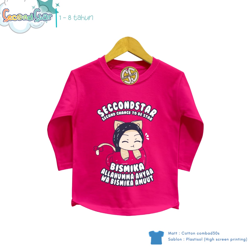 Secondstar baju anak perempuan Kaos oblong lengan panjang islami warna pink baby pink muda pastel 1-8 tahun