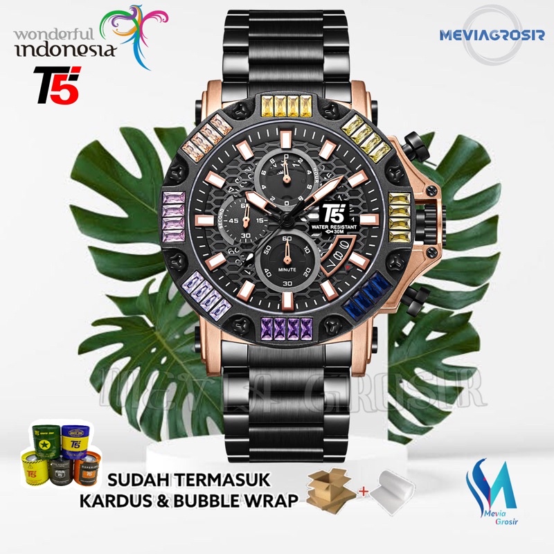 JAM TANGAN PRIA T5 ORIGINAL 100% 3884 H3884 H 3884 H3884G CHRONOGRAPH WATERPROOF 3ATM BERGARANSI FRE