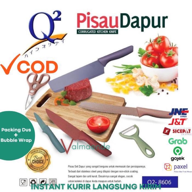 Pisau Set Dapur Pisau Daging Stainless Steel Gunting Telenan Pisau Jerami Keramik Corrugated Knife Q2 8606