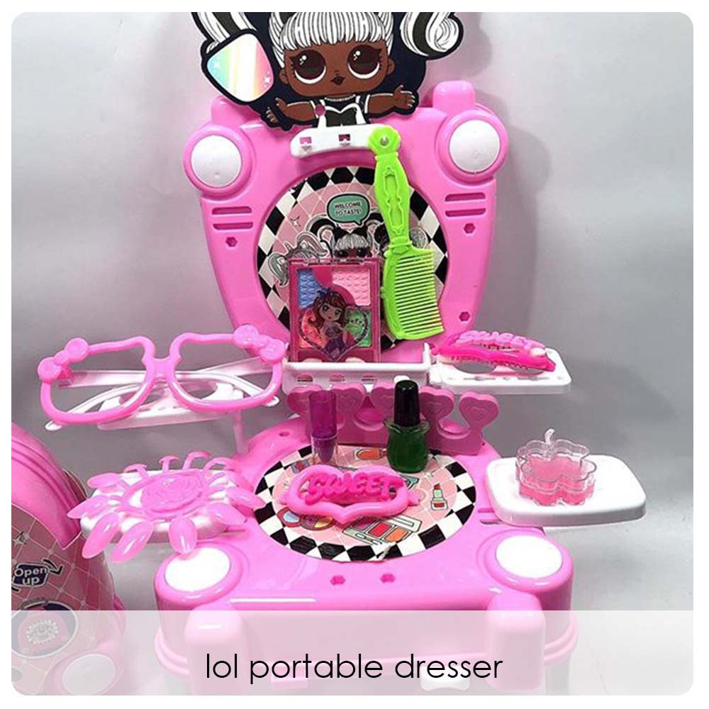 MAINAN MAKE UP MEJA RIAS ANAK 928B PORTABLE DRESSER LOL