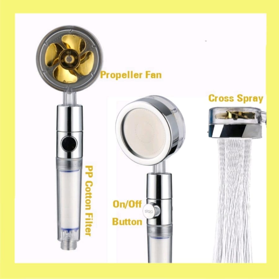 FS Turbo Fan Shower Head Water Saving High-Pressure Rainfall Propeller ABS Jet Shower Head 360 Rotation Toilet