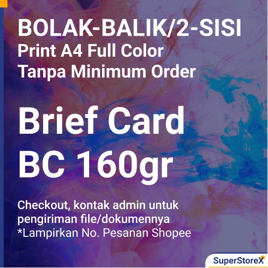 Jasa Print karton Brief card BC 160gr tebal A4 Warna 2Sisi bolak balik