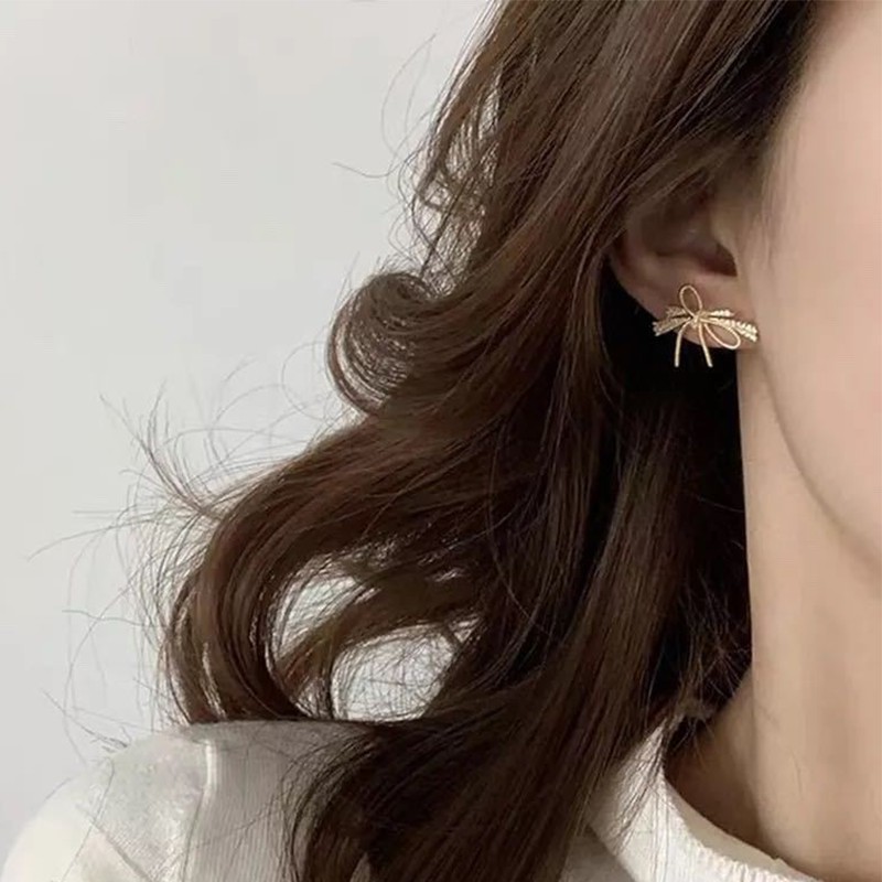 Anting Tusuk Gantung Sterling Silver 925 Desain Pita Hias Zircon Gaya Korea Untuk Wanita