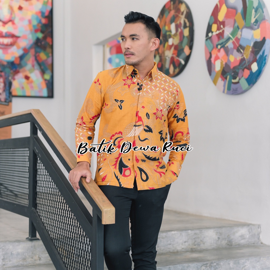 Batik Pria MERAK KUNING Full Furing Bahan Katun Halus High Quality