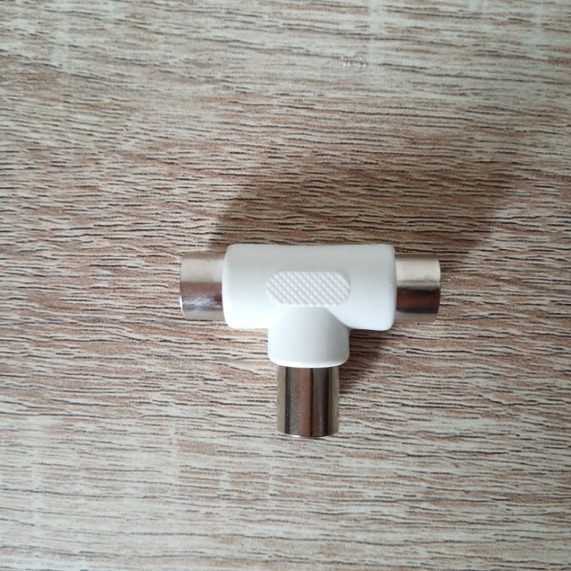 Jack Antena TV 2 Output / Sambungan Antena TV PVC Paralel /Jek Antena TV 1 Male To 2 Female 1028