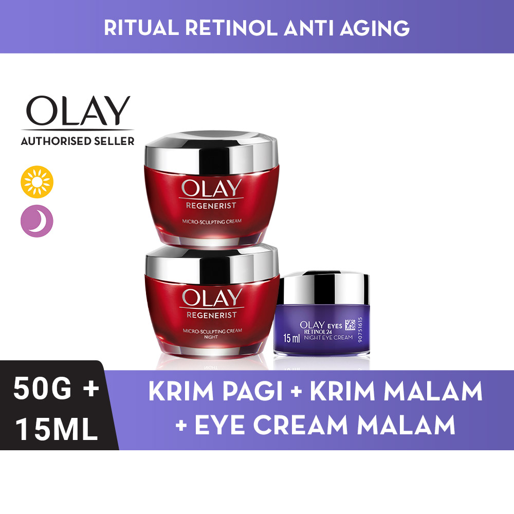 Olay Ritual Krim Pelembab Regenerist Pagi & Malam 50g + Retinol 24 Eye Cream 15ml