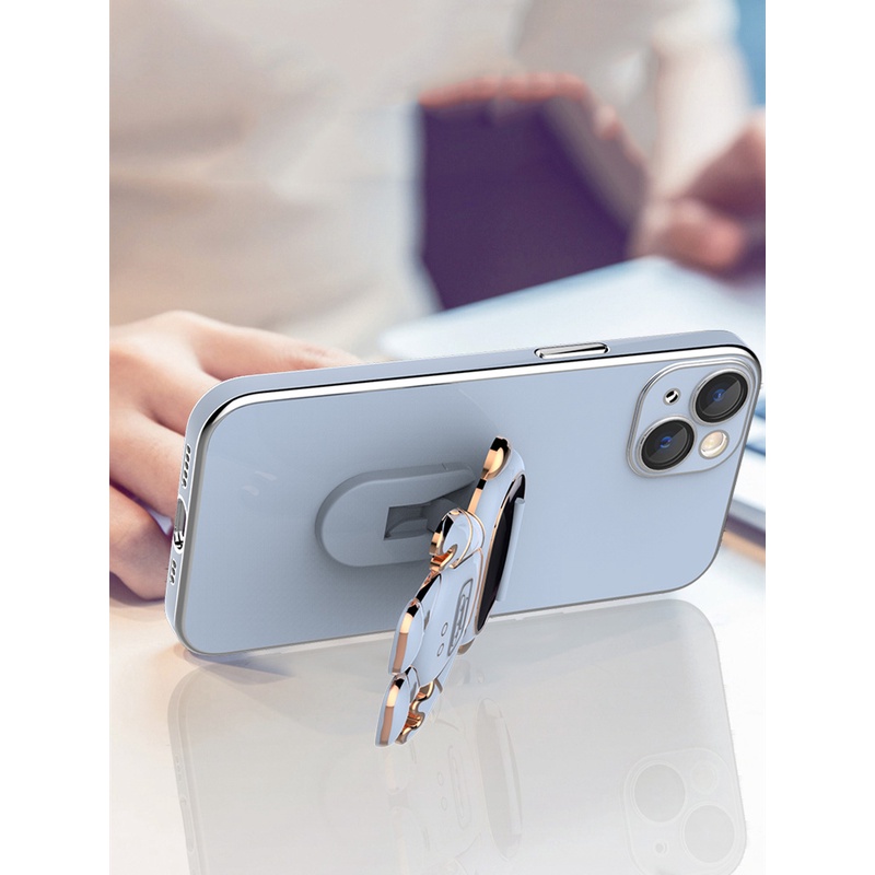 Case Stand Folding Astronaut Electroplated For iPhone 11 12 13 Pro Max X Xr Xs Max 7 8Plus Cover Camera Protective