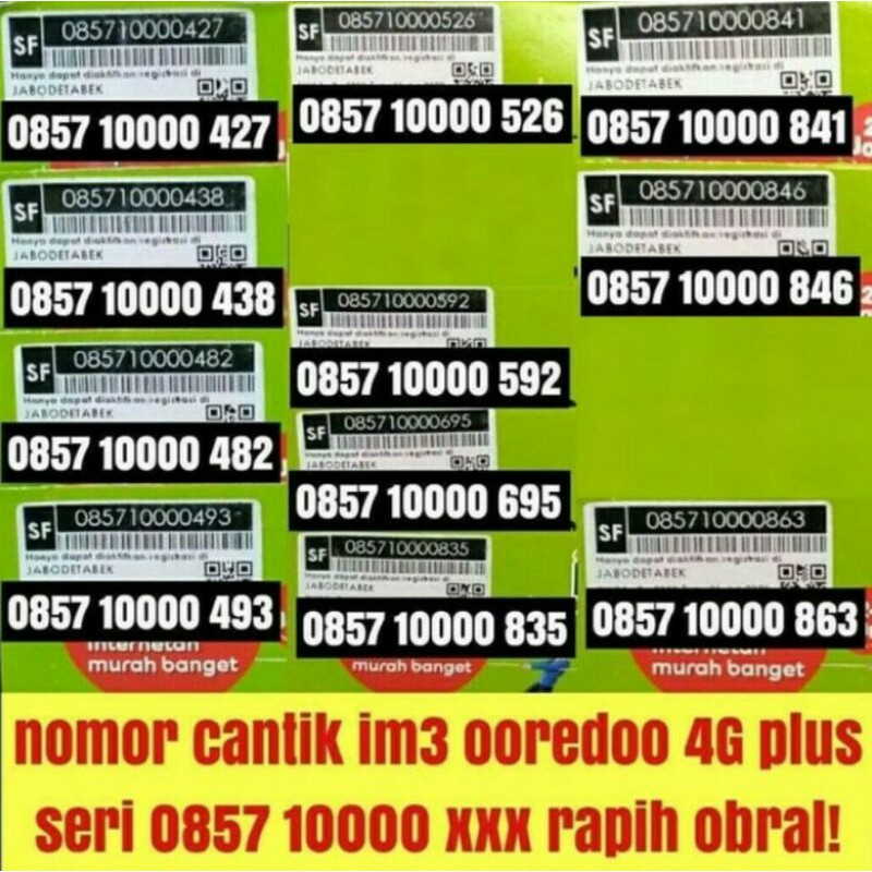 No Cantik Kartu Perdana IM3 Ooredo Indosat 4G seri 0857 10000 xxx - Im3