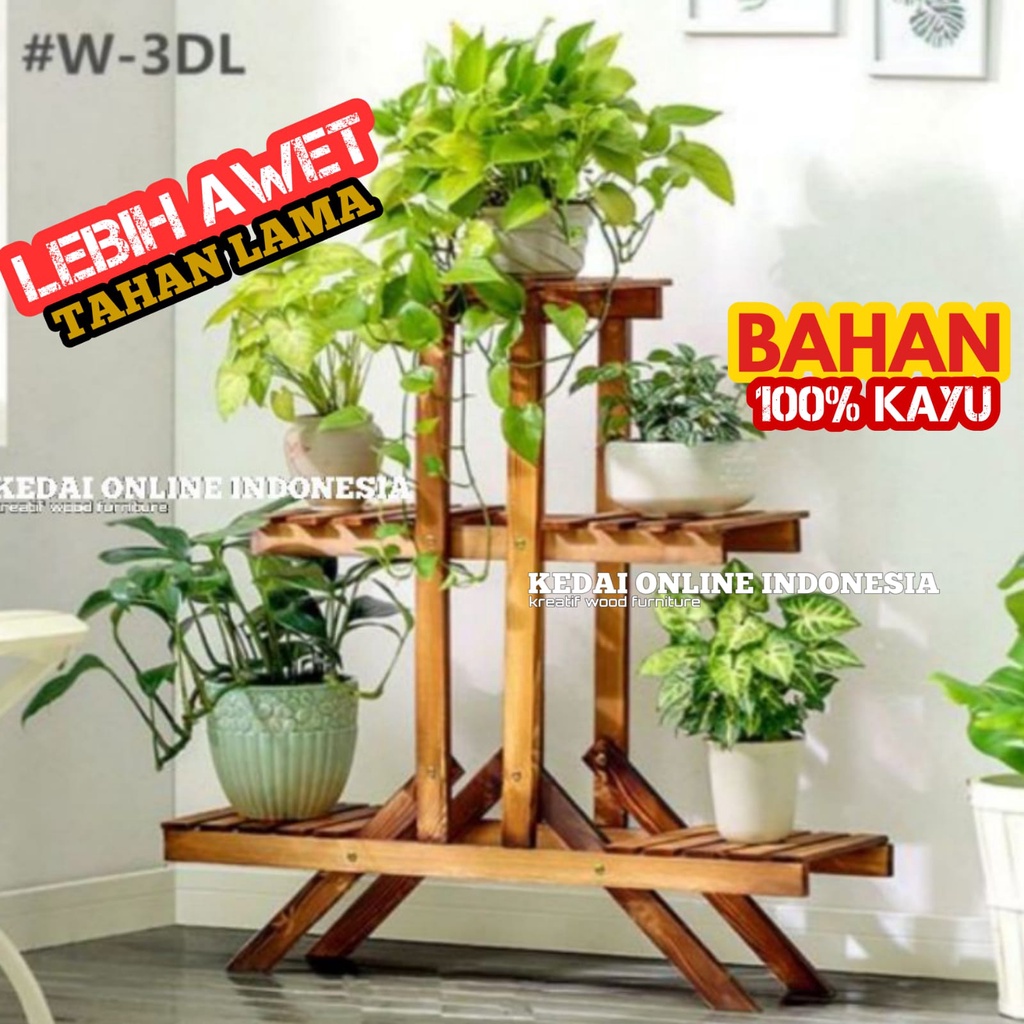 Rak Bunga Susun Kayu Minimalis Hiasan Taman Tingkat Standing Pot Hias