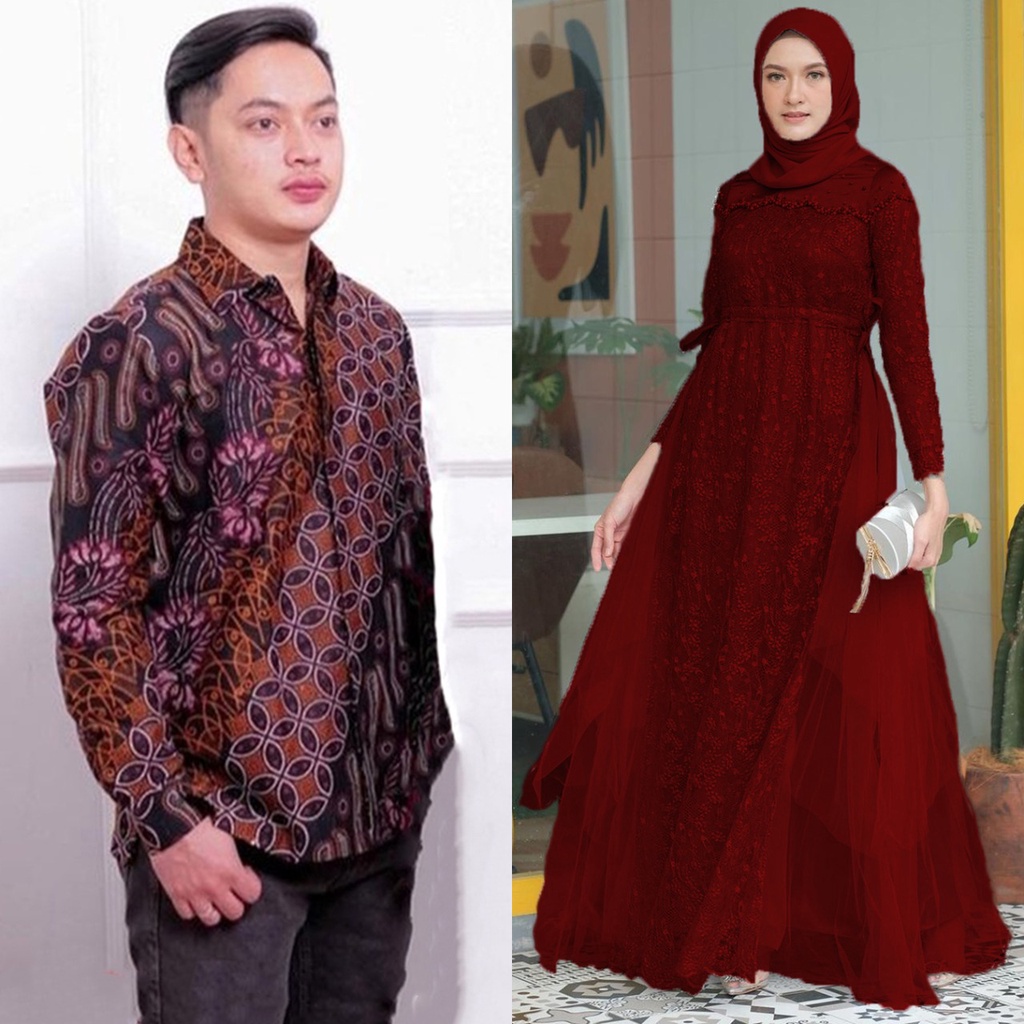 COD NEW ARRIVAL - BISA COD MAXI DRESS GAMIS COUPLE BATIK VANYA COUPLE - OUTFIT PESTA KONDANGAN PASANGAN SARIMBIT KEKINIAN - GAMIS PESTA BRUKAT TULE PREMIUM TERBARU SERAGAM BRIDESMAID