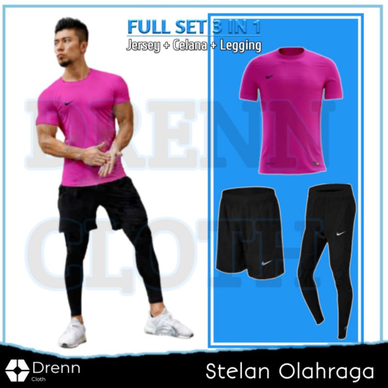 Stelan Jersey Futsal Running Celana Legging Panjang Olahraga Pria Wanita Pink Murah Terlaris