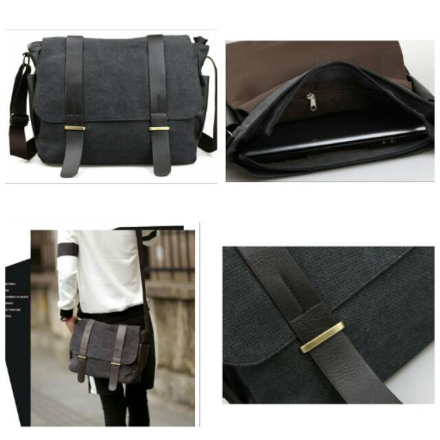 Tas Selempang Pria Canvas Messenger Bag