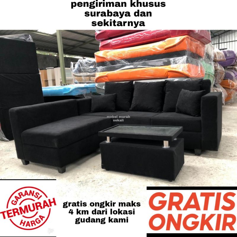 (PROMO) Sofa L Sudut putus / Sofa Sudut L Minimalis Kain Jenifer + Bludru