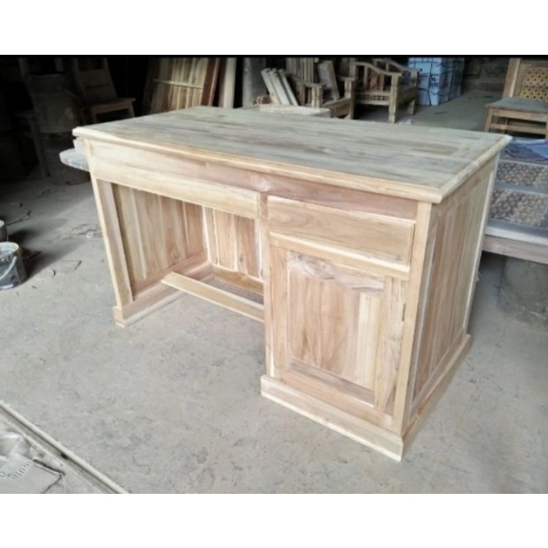 Meja Kerja Kayu Jati - Meja Belajar - Meja Guru laci Mentahan