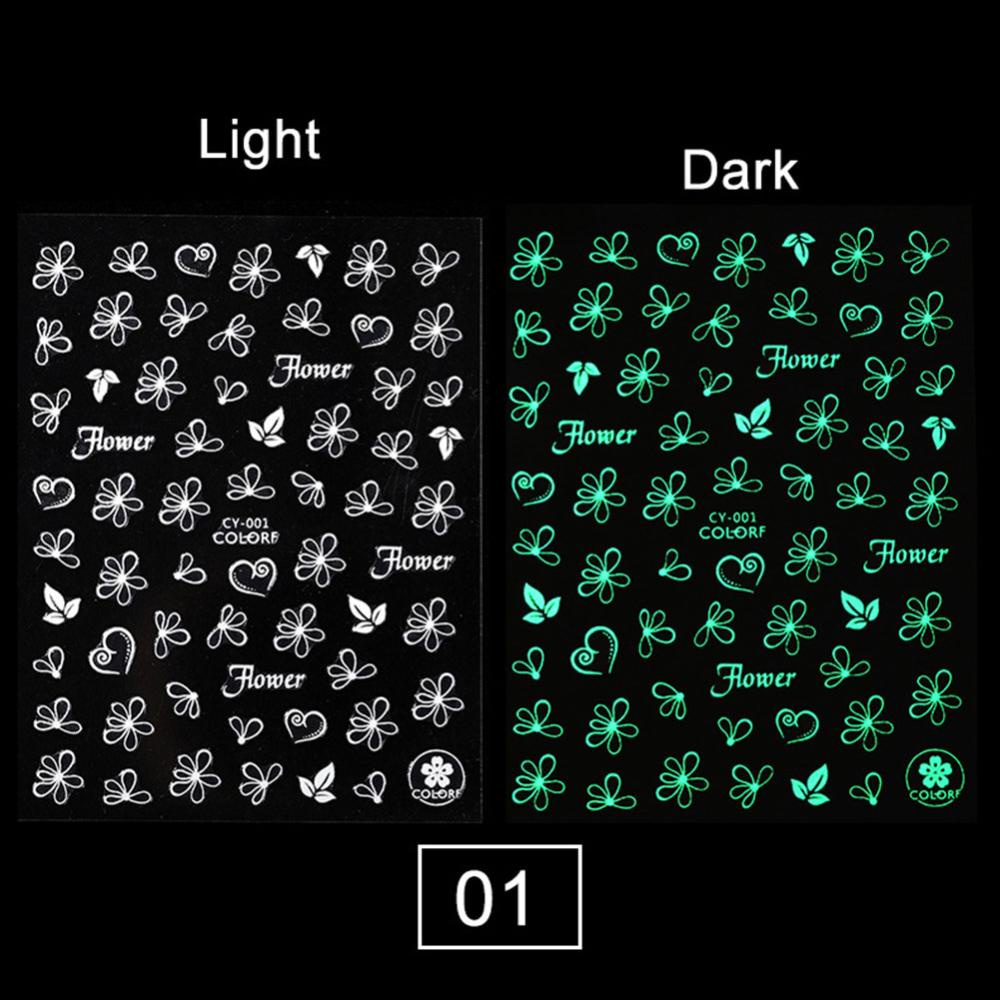 Timekey A2K7 Stiker Kuku 3D Motif Daunbunga Butterfly Efek Luminous Untuk Dekorasi Nail Art