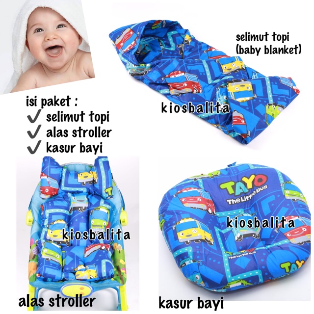 PAKET PERLENGKAPAN BAYI 2in1 multifungsi kasur bayi + alas stroller + selimut blanket topi