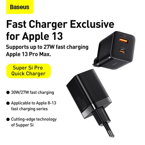 BASEUS Super Si Wall Charger Pro Quick Charger 2 port - C+U 30Watt - CCSUP-E