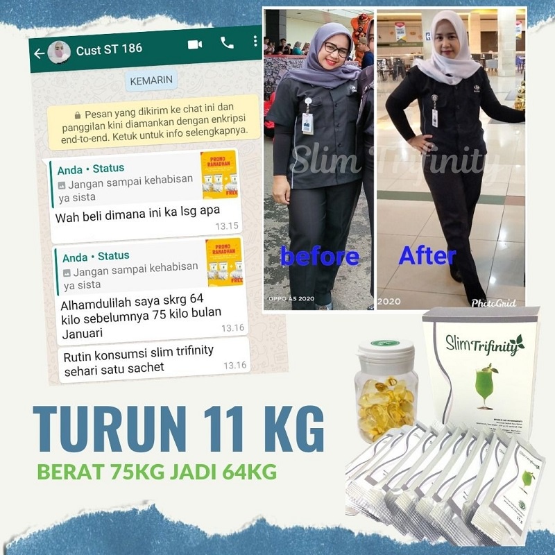 Suplemen diet herbal pelangsing mengecilkan perut buncit (bukan obat) ampuh penurun berat badan cepat turun aman slim trifinity halal BPOM SBY