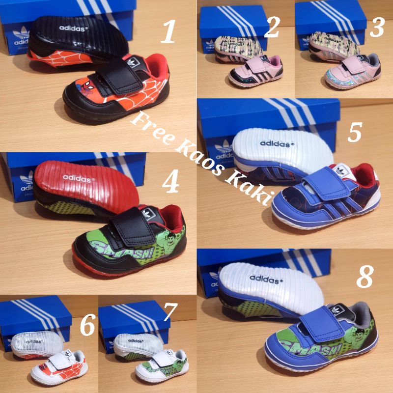 ADIDAS PREWALKER VELCRO KARAKTER SIZE 16 - 25 SEPATU SNEAKERS ANAK BALITA HITAM CREAM MERAH BIRU