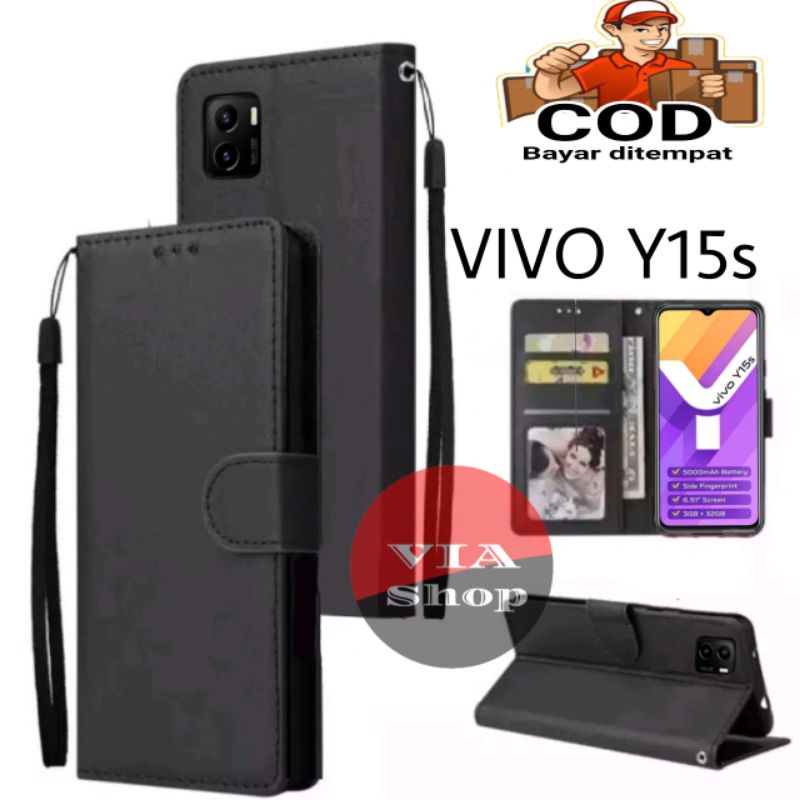 SARUNG DOMPET HP VIVO Y15s FLIP COVER LEATHER CASE PREMIUM
