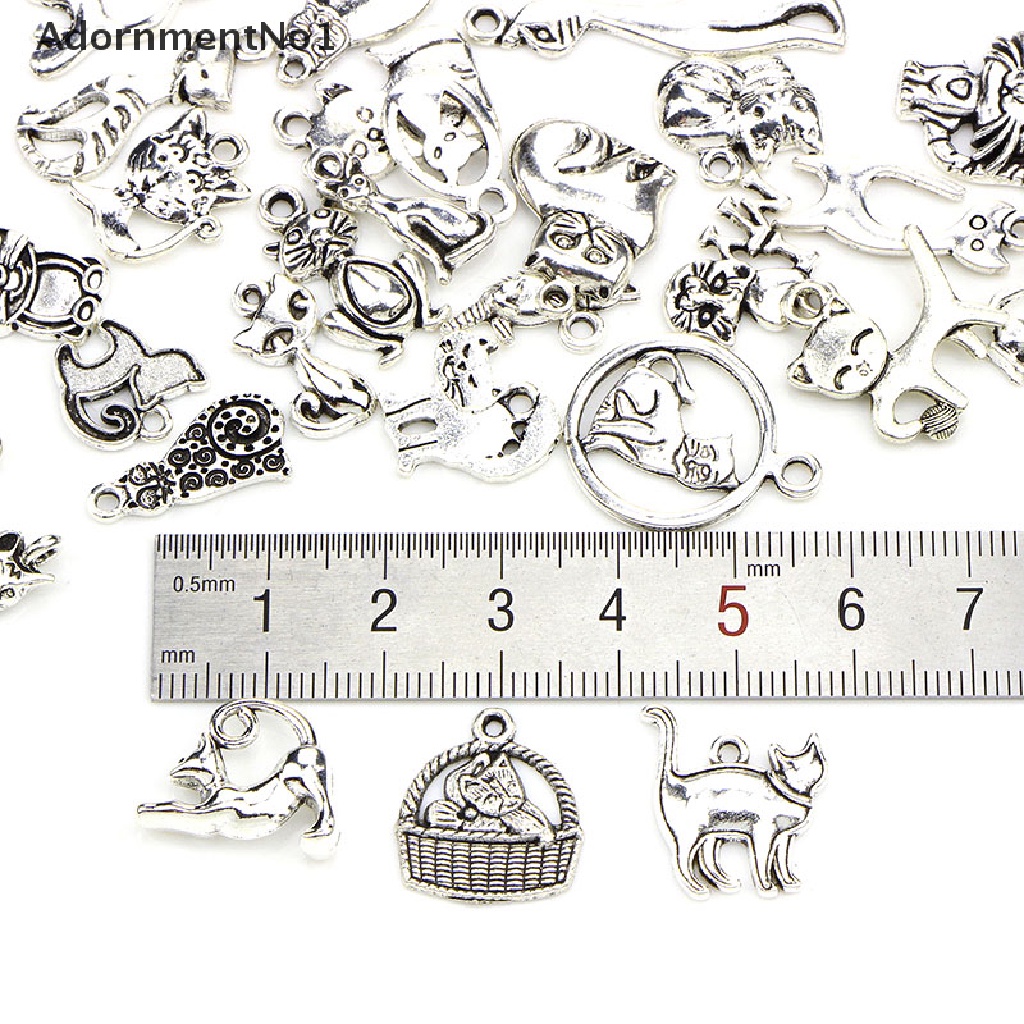 (AdornmentNo1) 42pcs / lot Liontin Bentuk Kucing Warna Silver Gaya Vintage Untuk DIY Perhiasan