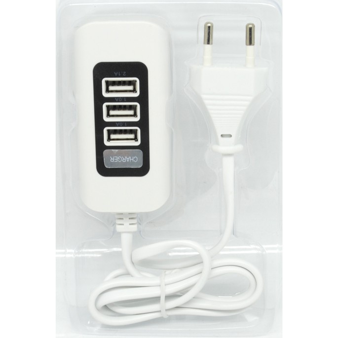 Powstro USB Charger Hub 3 Port 5V 2.1A EU plug - C1 - White/Black