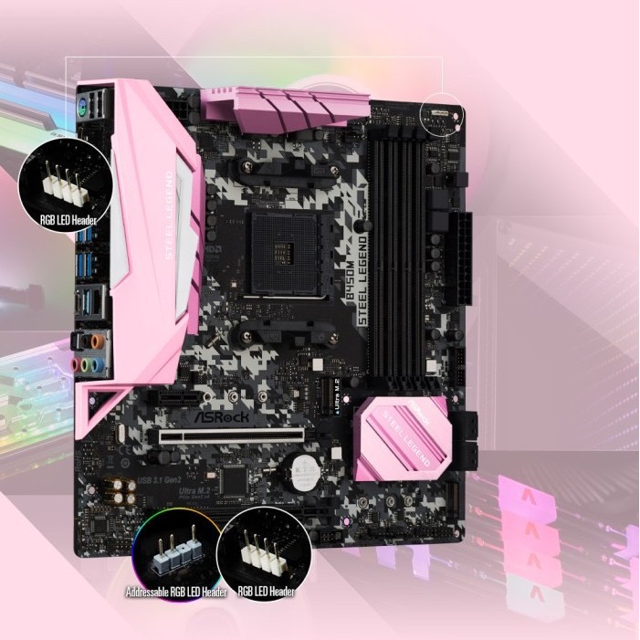 Motherboard Asrock B450M Steel Legend Pink Limited Edition - Motherboard AMD AM4