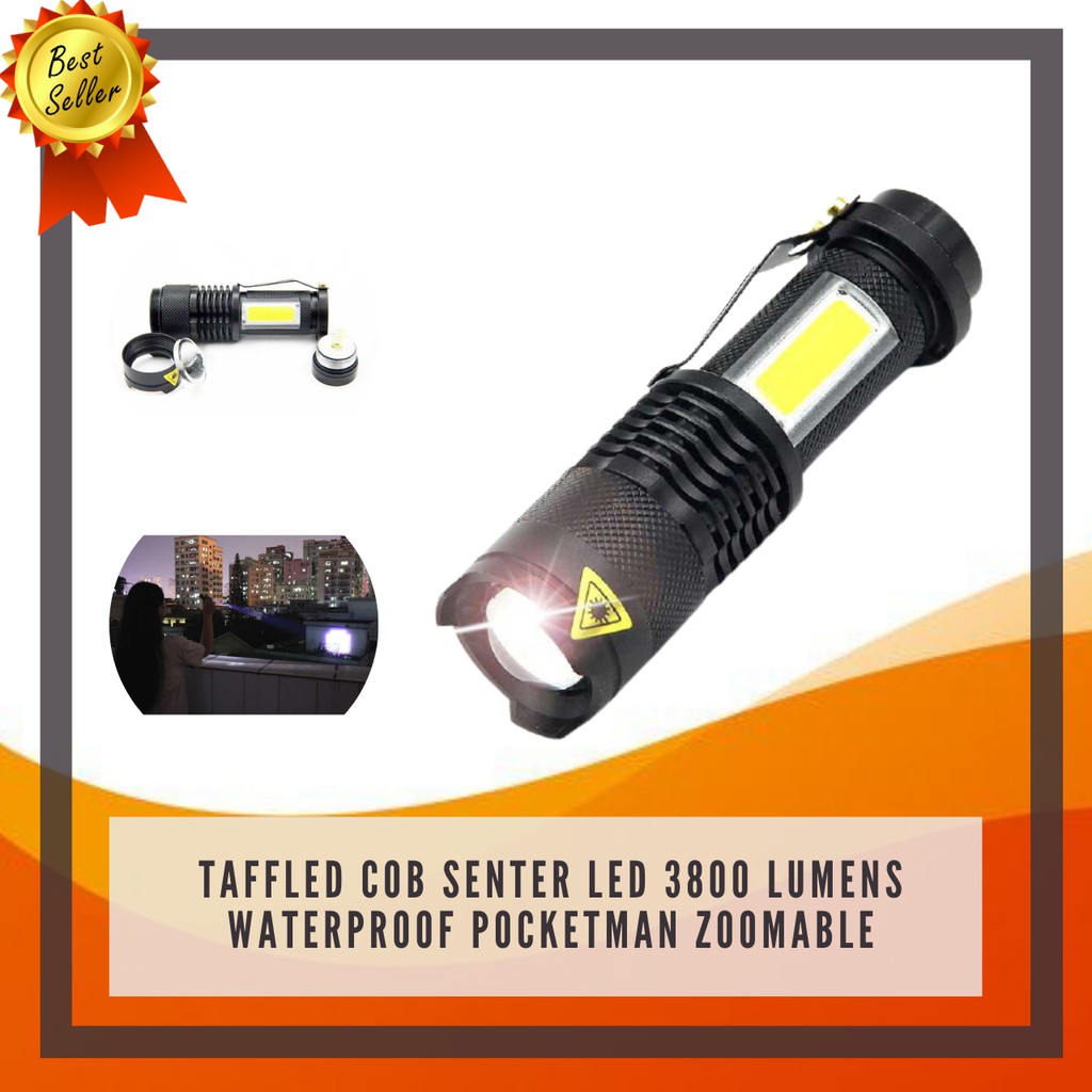 Senter LED 3800 Lumens Waaterproof Pocketman Zoomable Senter Pocket LED Senter Mini Pocketman